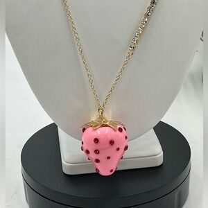 Betsy‎ Johnson Pink Strawberry Red Rhinestone Baby Cakes Necklace Gold Tone New